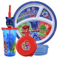 UPD PJ Masks Kids 3pc Mealtime Set! Includes Divided 3 Sectioned Plate, Fun Sip Tumbler Cup & Snack Container! BPA Free