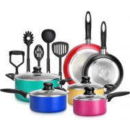 [아마존베스트]NutriChef 15-Piece Nonstick Kitchen Cookware Set PTFE/PFOA/PFOS- Free | Colorful Heat Resistant Lacquer Kitchen Ware Pots Pan Set w/ Saucepot, Frying Pans, Pots, Oven Pot, Lids, 5 Utensil -