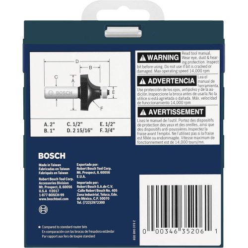  Bosch 85434MC 3/4 In. x 1 In. Carbide-Tipped Roundover Router Bit