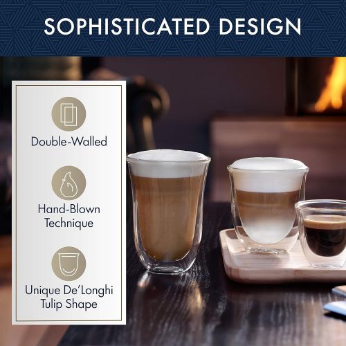 드롱기 DeLonghi Fancy Collection Double Walled Thermo Espresso, Cappuccino and Latte Macchiato Glasses, (Set of 6), Clear
