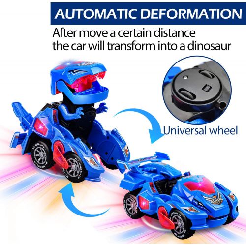 [아마존베스트]AMENON Transforming Dinosaur Car Toys with LED Light Music Automatic Deformation Dino Race Car Toys for Kids Boy Girls Toddlers 3 Year Old and Up Birthday Holiday Xmas Gift