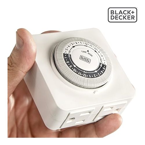  BLACK+DECKER Light Timers, Indoor, Programmable, 2 Pack, with 2 Grounded Outlets- Analog Timer Outlet with 30 Minute Intervals for Lights, Lamps, Appliances - Electric Timer with Override Switch