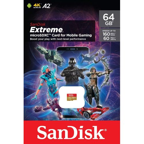 샌디스크 SanDisk 64GB Extreme for Mobile Gaming microSD UHS-I Card - C10, U3, V30, 4K, A2, Micro SD - SDSQXA2-064G-GN6GN