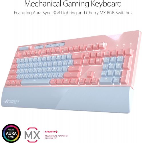 아수스 ASUS ROG Strix Flare Pnk (Cherry MX Red) Limited Edition Mechanical Gaming Keyboard with Switches, Aura Sync RGB Lighting, Customizable Badge, USB Pass Through and Media CONTROLS