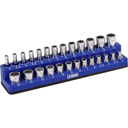  ARES 60006-26-Piece 1/4 in METRIC Magnetic Socket Organizer -BLUE -Holds 13 Standard (Shallow) and 13 Deep Sockets -Perfect for your Tool Box -Also Available in BLACK