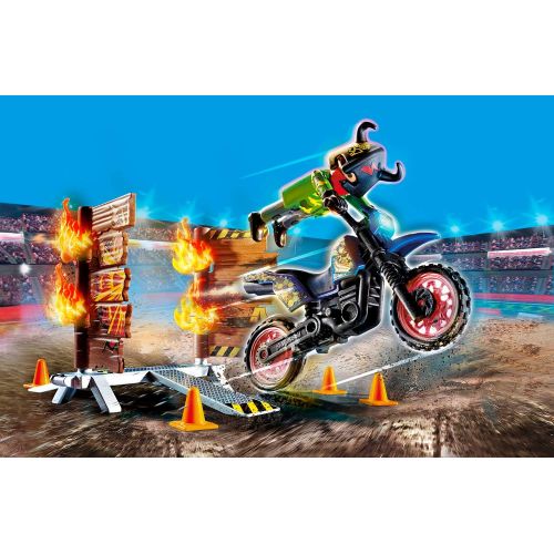 플레이모빌 Playmobil Stunt Show Motocross with Fiery Wall, Multicolor (24.8 x 14.2 x 7 cm)