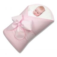BundleBee Baby Wrap  Swaddle  Baby Blanket - Featherlight - Neck and Back Support  100% Cotton  Hypoallergenic  Beautiful packaging and bow included  Newborns 0-4 months - Pink