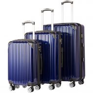 COOLIFE Coolife Luggage Expandable 3 Piece Sets PC+ABS Spinner Suitcase 20 inch 24 inch 28 inch (navy)