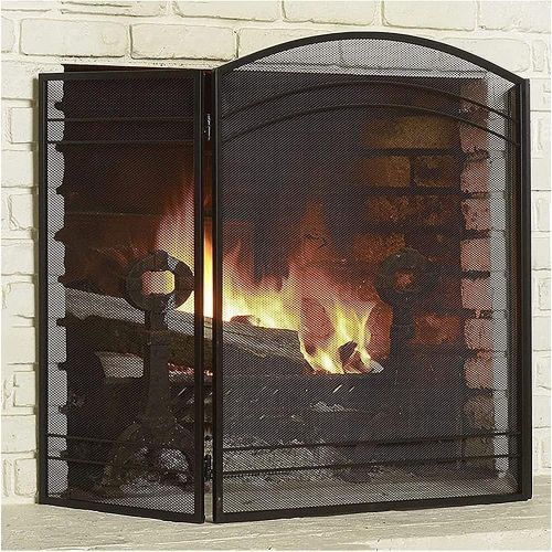  DYKJ Household Fireplace Screen, 3 Panel fire Safety Shield, Foldable Iron Fireplace Screen with Metal mesh, Independent Spark Protection Device, Outdoor Grill, Wood Burning and St