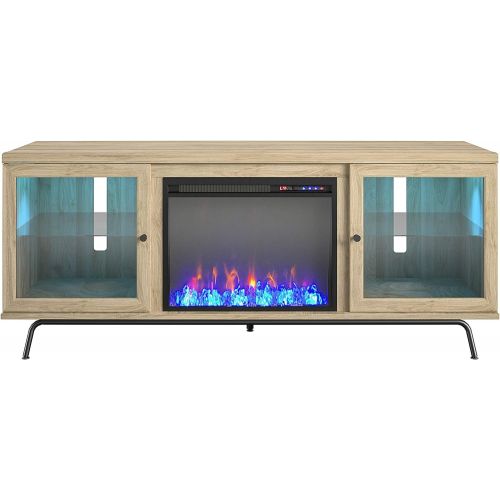  Ameriwood Home Sydney View Fireplace 70, Blonde Oak TV Stand