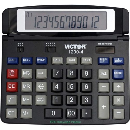  [아마존베스트]Victor 1200-4 12-Digit Large Professional Desktop Calculator, Battery and Solar Hybrid Powered Tilt LCD Display, Great for Home and Office Use, Black