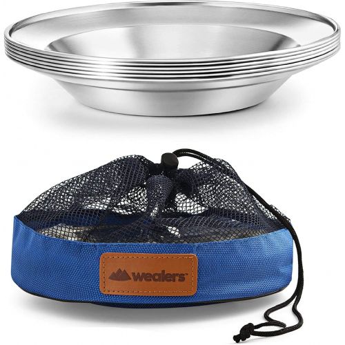  Wealers Stainless Steel Plate Set - 8.5 inch Ultra-Portable Dinnerware Set BPA Free Plates for Outdoor Camping Hiking Picnic BBQ Beach