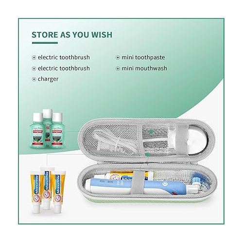  Yinke Electric Toothbrush Travel Case for Philips Sonicare & Braun Oral-B/Oral B Pro with Accessories Storage, Protective Hard Cover Portable Storage Bag (Green)