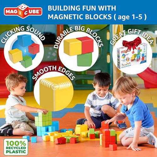  GEOMAG Swiss-Made MagiCube 24-Piece Magnetic Stacking Cubes Building Set, Large Blocks for Toddlers & Kids Ages 1-5, STEM Educational Toy, Creativity, Coordination, Early Learning Fun