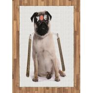 Ambesonne Pug Area Rug, Ninja Puppy with Nunchuk Karate Dog Animal Eastern Warrior Inspired Costume Pug Image, Flat Woven Accent Rug for Living Room Bedroom Dining Room, 4 X 5 7, M