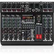 XTUGA LX6 Professional 6 Channel Audio Mixer with 99 DSP Effects,7-band EQ,Independent 48V Phantom Power&Mute Button,Bluetooth Function,USB Interface Recording for Studio/DJ Stage/Party