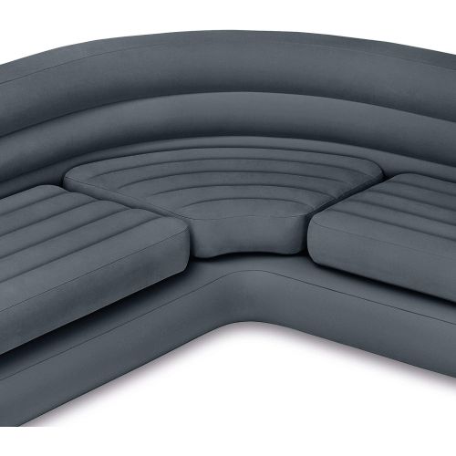 인텍스 Intex Inflatable Indoor Corner Couch Sectional Sofa w/Cupholders, Gray (2 Pack)
