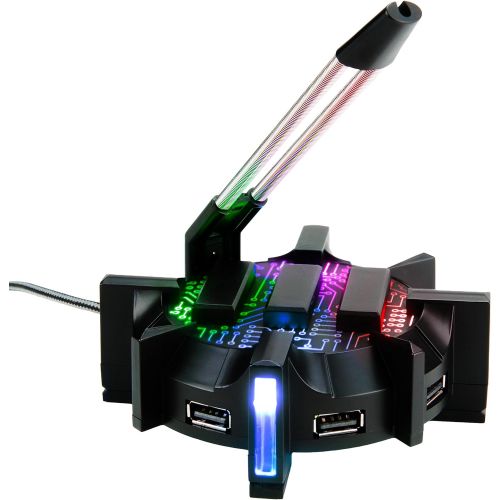  ENHANCE Pro Gaming Mouse Bungee Cable Holder with 4 Port USB Hub - 7 LED Color Modes with RGB Lighting - Wire & Cord Management Support for Improved Accuracy, Stabilized Design for