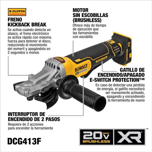  DEWALT 20V MAX XR Angle Grinder with Brake, 5-Inch, Flathead Paddle Switch, Tool Only (DCG413FB)
