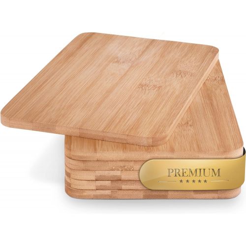  [아마존베스트]bonsport Set of 6 Chopping Boards  6 Boards Breakfast Boards Made of Bamboo Wood, 22 x 14 x 0.8 cm