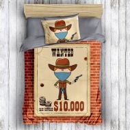 DecoMood 3D Printed 100% Cotton Wanted Cowboys Bedding Set, Kids Boys Bed Set, Single/Twin Size Quilt/Duvet Cover Set, COMFORTER INCLUDED (3 Pcs)