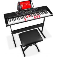 [아마존베스트]Best Choice Products 61-Key Beginners Electronic Keyboard Piano Set w/LED Screen, Lighted Keys, Recorder, 3 Teaching Modes, H-Stand, Stool, Headphones (Black)