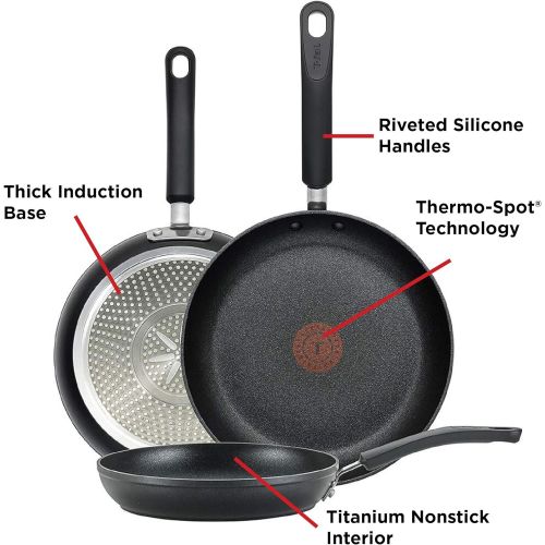  T-fal E938S3 Professional Total Nonstick Thermo-Spot Heat Indicator Fry Pan Cookware Set, 3-Piece, 8-Inch 10.5-Inch and 12.5-Inch, Black