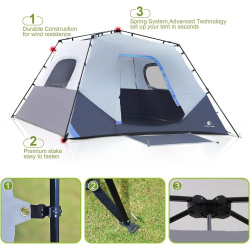  ALPHA CAMP Camping Tent 6/8 Person Instant Family Tent, 60 Seconds Easy Setup Cabin Tent with Rainfly and Mud Mat