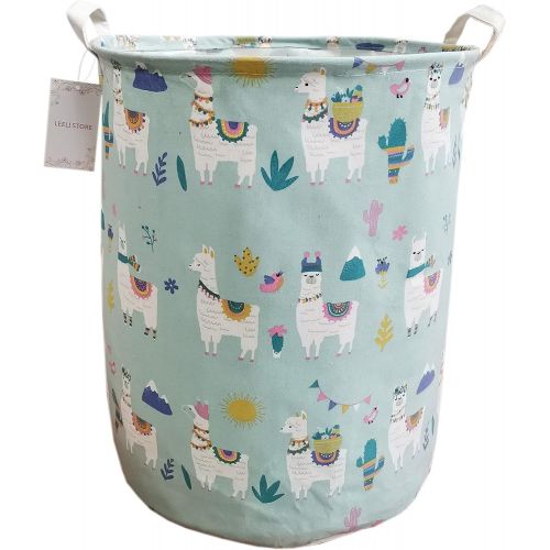  [아마존베스트]LEELI Laundry Hamper with Handles-Collapsible Canvas Basket for Storage Bin,Kids Room,Home Organizer,Nursery Storage,Baby Hamper,19.7×15.7 (Blue Llama)