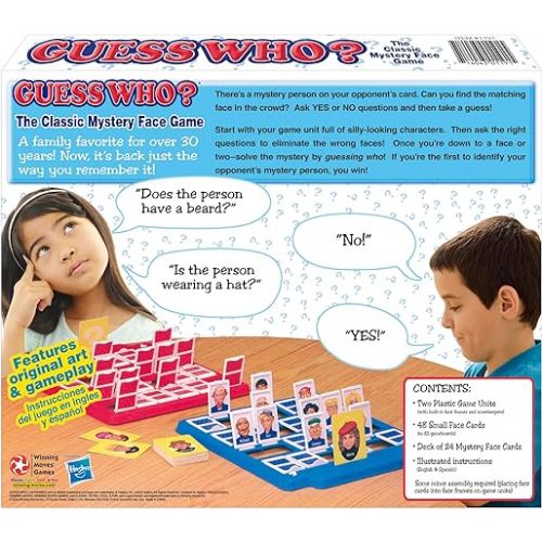  Guess Who? Board Game with Classic Characters by Winning Moves Games USA, Classic Children's Mystery Board Game of Deduction for 2 Players, Ages 6+ (1191)