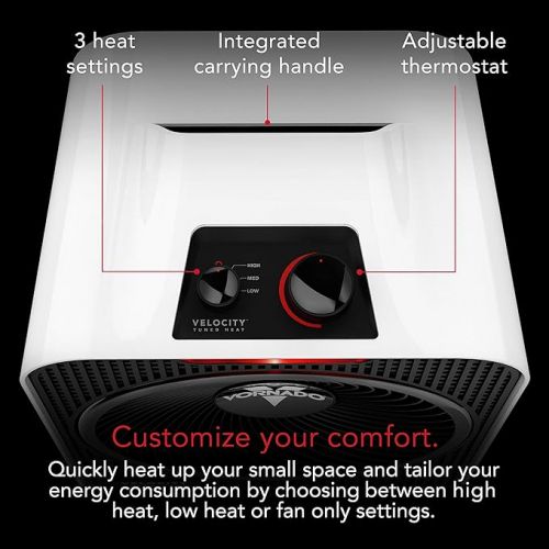 보네이도 Vornado Velocity 3 Space Heater with 3 Heat Settings, Adjustable Thermostat, and Advanced Safety Features, White, Small