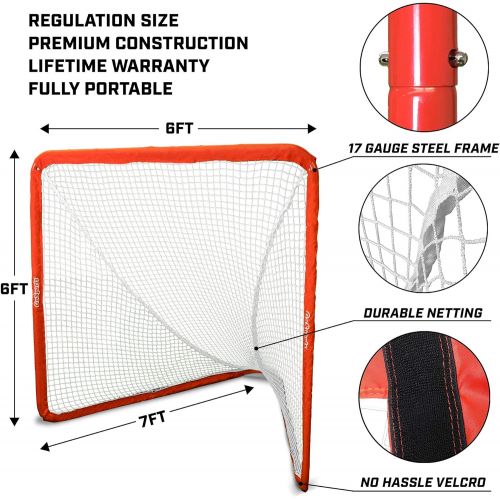  GoSports Regulation 6 x 6 Lacrosse Net with Steel Frame - The Only Truly Portable Lacrosse Goal, Backyard Setup in Minutes - Choose Your Style