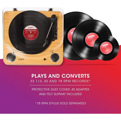  [아마존베스트]ION Audio Max LP  Vinyl Record Player / Turntable with Built In Speakers, USB Output for Conversion and Three Playback Speeds  Natural Wood Finish