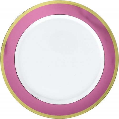  amscan Premium Plastic Plates, 7 1/2 inches, White with Pink Border