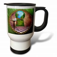 3dRose tm_128860_1 Through The Keyholes Alice in Wonderland Art Checkered Floor Bottle of Magic Water Travel Mug, 14-Ounce, Stainless Steel