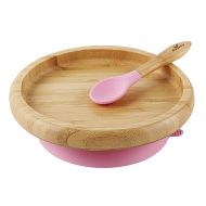 Avanchy Baby Toddler Feeding Plates Suction Stay Put Not Divided Classic Bamboo Plate + Baby Spoon -...