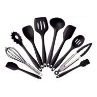 WiseLime Best 10 Pieces Silicone Kitchen Cooking Utensils Heat Resistant Nonstick Baking Tool Set Include Pasta Spoon,Slotted Spoon,Tongs,Ladle,Turner,Basting Brush,Whisk,Large and Small Sp
