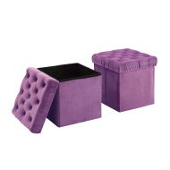 Christies Home Living Foldable Storage Ottoman Cube Foot Rest, Purple (2 Pack)