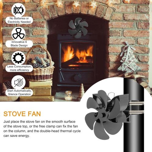  JIU SI Heat Powered Fireplace Fan, Heat Powered Stove Fan for Log Burner, Wood Stove Fan 6 Blade, Eco Friendly and Efficient Fan, for Pellet Stove