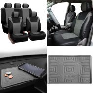 FH Group SUMMER SALE PU003115 Racing PU Leather Car Full Set Seat Covers, Airbag & Split Ready, Gray/Black Color w. FH3011 Silicone Anti-slip Dash Mat - Fit Most Car, Truck, Suv, o