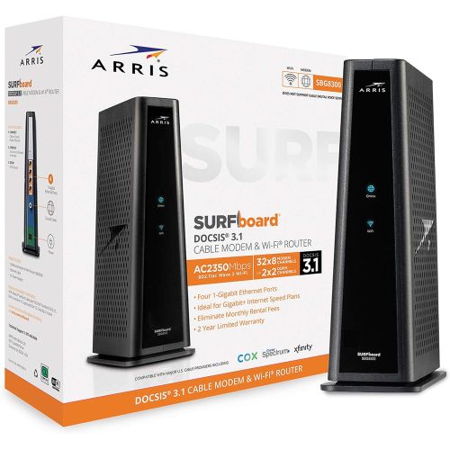  [아마존베스트]ARRIS SURFboard SBG8300 DOCSIS 3.1 Gigabit Cable Modem & AC2350 Dual Band Wi-Fi Router, Approved for Cox, Spectrum, Xfinity & others (black)