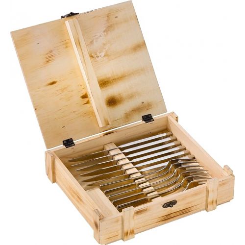  Zwilling 07150-359-0 Steak Cutlery Set in Rustic Wooden Box, Stainless Steel, 12 Pieces.