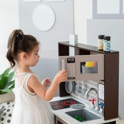  Teamson Kids - Little Chef Burgundy Classic Kids Toddler Toy Pretend Play Kitchen Set Playset - Expresso / Black