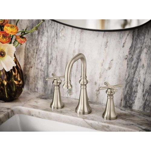  Moen TS44103BN Colinet Traditional Two Widespread High-Arc Bathroom Faucet with Cross Handles, Valve Required, Brushed Nickel