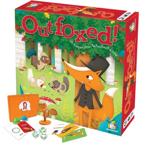  Gamewright Outfoxed! A Cooperative Whodunit Board Game for Kids 5+, Multi-Colored, Standard, Model Number: 418 & ueens 10th Anniversary Tin Card Game