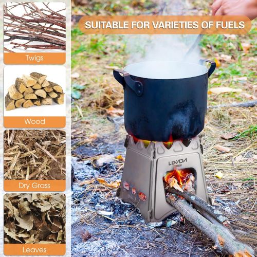  Lixada Camping Stove Portable Folding Stainless Steel Stove Wood Burning Stove Lightweight,Compact,Durable for Outdoor Backpacking Hiking Traveling Picnic BBQ
