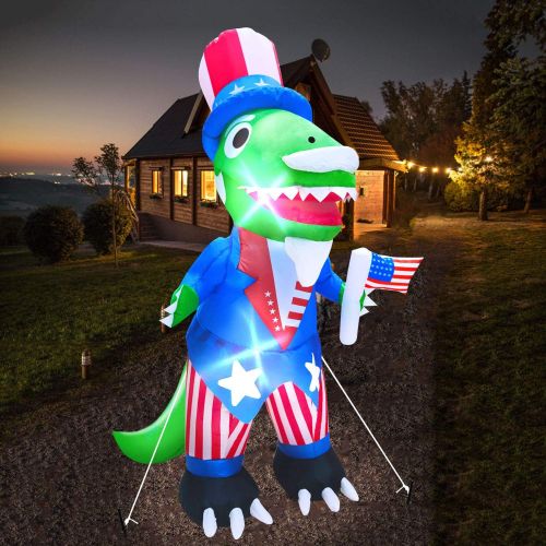  할로윈 용품AMENON Dinosaur Inflatable for 4th of July Party Yard Decorations 4 Ft Uncle Sam Dino with American Flag Blow Up Patriotic Decor LED Lighted Indoor Outdoor Holiday Independence Day