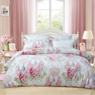 FADFAY Pink Rose Floral Duvet Cover Set 100% Cotton Girls Bedding with Hidden Zipper Closure 3 Pieces, 1duvet Cover & 2pillowcases,Twin Size