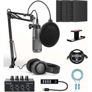 Audio-Technica AT2020USB+PK Vocal Microphone Pack for Streaming/Podcasting Bundle with Blucoil 4x 12 Acoustic Wedges, Headphone Amp and Hook, Pop Filter, USB-A Mini Hub and 3 USB E