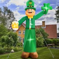 TURNMEON 12 Ft St. Patrick's Day Inflatable Outdoor Decoration Blow Up Leprechaun Hold Shamrocks Beer with LED Lights Tether Stakes St. Patrick's Day Yard Garden Lawn Home Party Outdoor Decorations